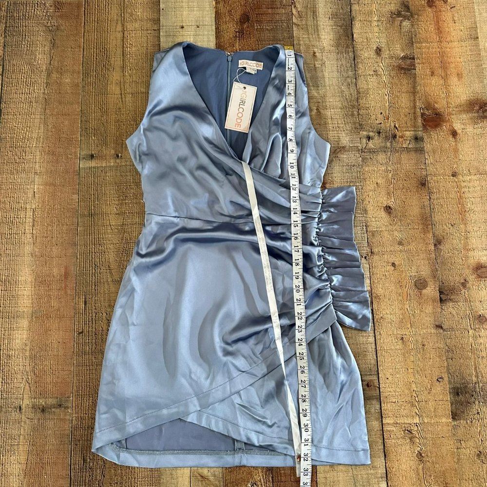 ASOS The Girlcode Women's Satin Ruffle Side Wrap Tank Top Mini Dress in Blue -10 - Picture 5 of 8